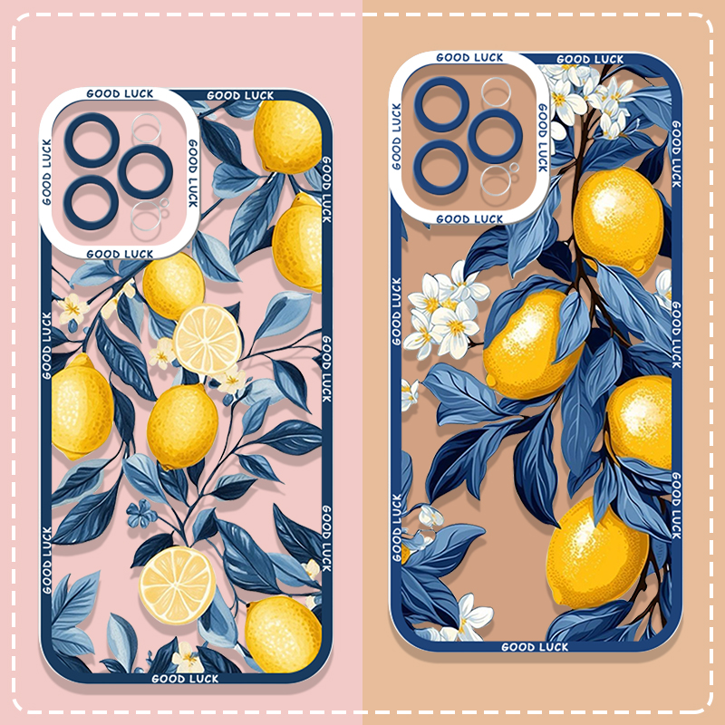 Phone Cases Yellow - Cartoon Blue Leaf Yellow Lemon Fresh