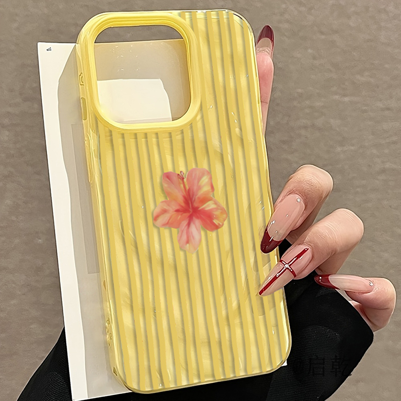 Phone Cases Yellow - Yellow Striped Pink Flower Aesthetic Phone