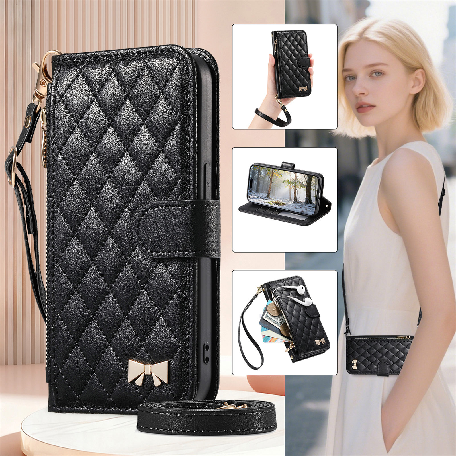 PU Leather Crossbody Flip Wall - Phone Cases With Loop review and price
